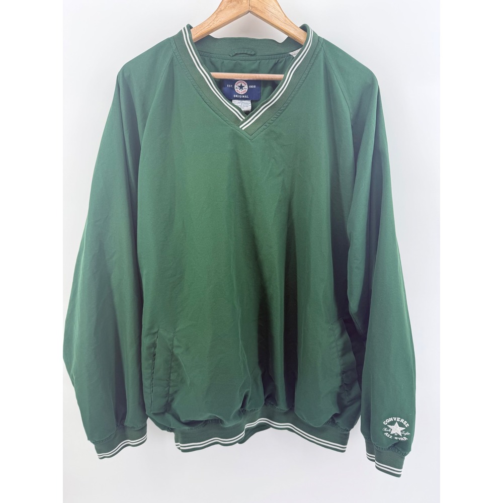 Converse Vintage All Star Mens XL Green V-Neck Windbreaker Pullover Jacket